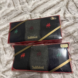 2 PK NOS 6 Pair Saddlebred Grey Black Blue Dress Socks Men’s Size 10-13 Vintage